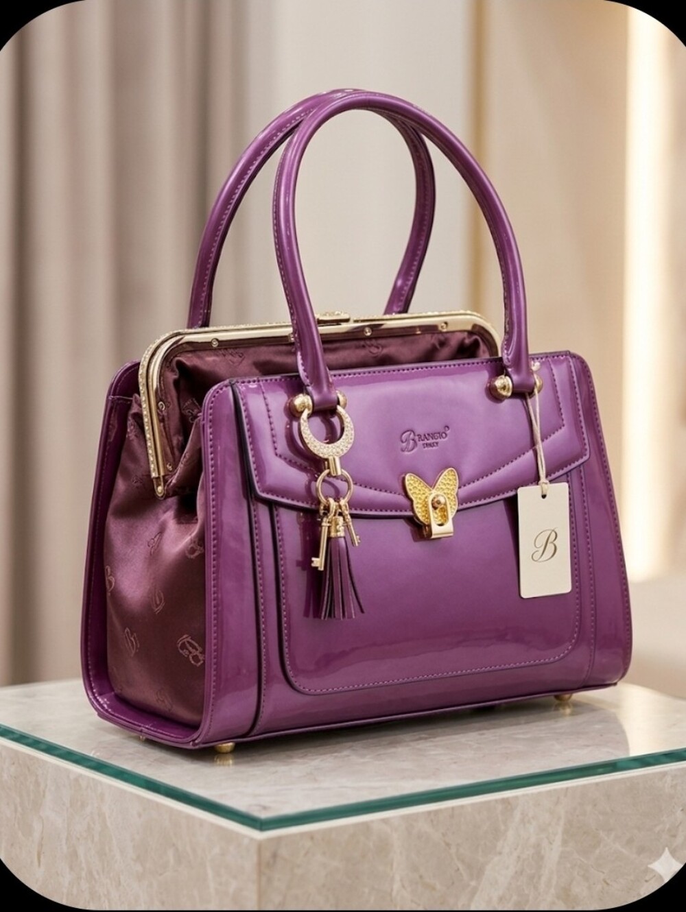 Patent Leather Purple Top-Handle Satchel